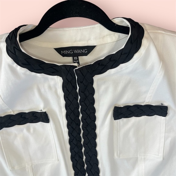 Ming Wang Braided Cotton-Blend Crop Jacket White With Braided Trim Size XS - Picture 9 of 10